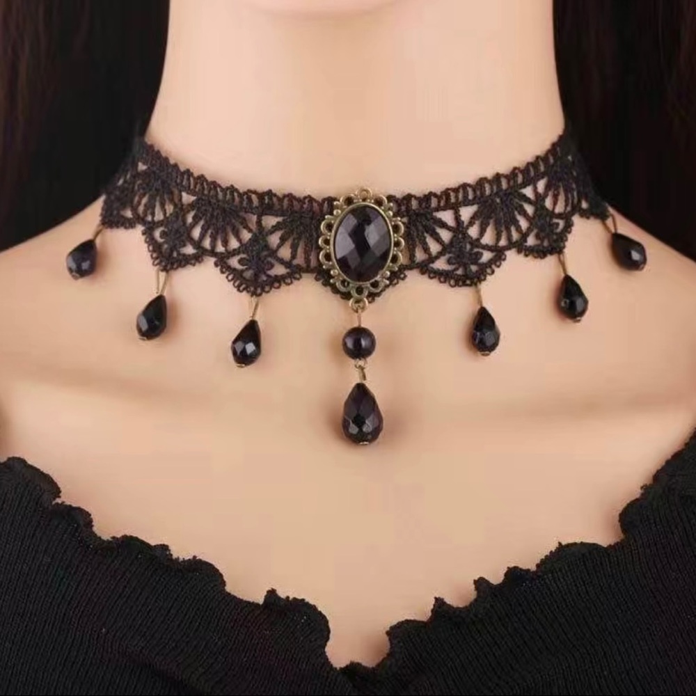Gorgeous‎ Retro Style Tassel Crystal Lace Necklace Faux Fashion Jewelry